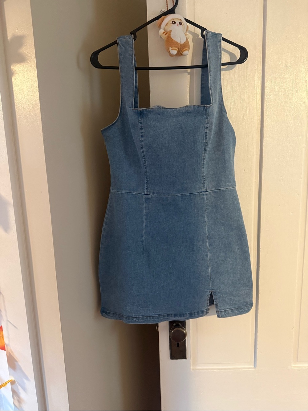 Denim Square Neck Mini Dress - Blue